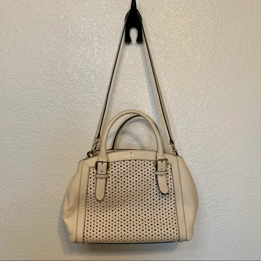 Kate Spade Mercer Isle Sloan Satchel Crossbody Leather Bag Ostrich Egg Off White